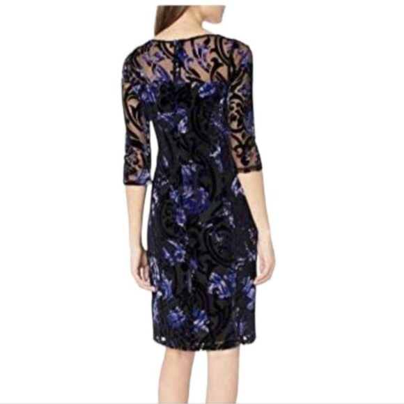 Tahari ASL Women's Size 8 Burnout Sheath Dress with Velvet details - Picture 4 of 13